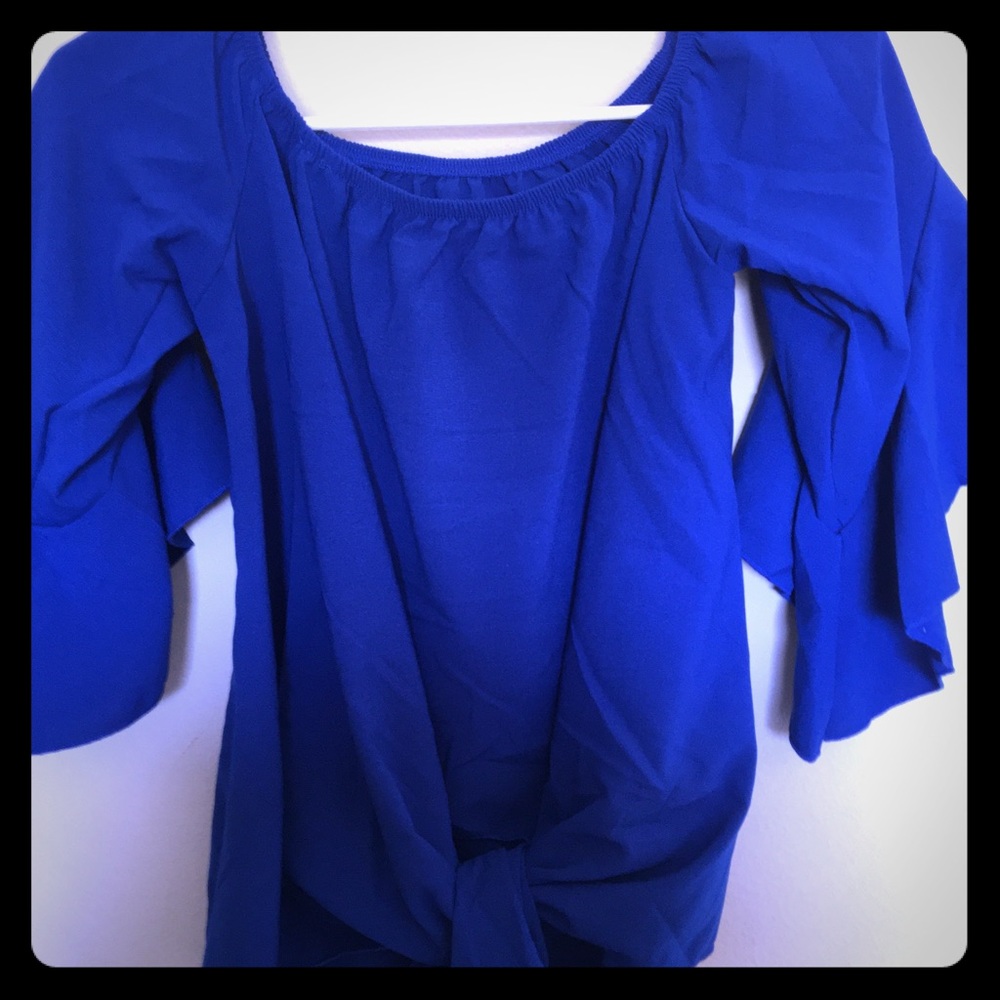 Ruffled blue off the shoulder top